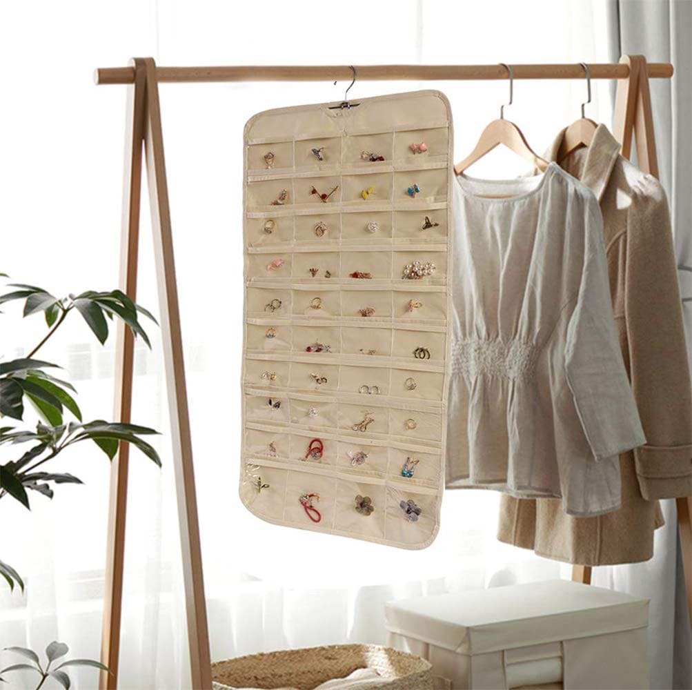 72 Pocket Hanging Organizer, Double Sided Hanging Display Storage Bag, Transparent Window Jewelry Bag, Dust-proof Foldable Bag, Multifunction Wardrobe Storage Holder Bag with Hook, Dual Sided Jewellery Carrier 72 Pocket Hanging Organizer, Double Sided Hanging Display Storage Bag, Transparent Window Jewelry Bag, Dust-proof Foldable Bag, Multifunction Wardrobe Storage Holder Bag with Hook, Dual Sided Jewellery Carrier